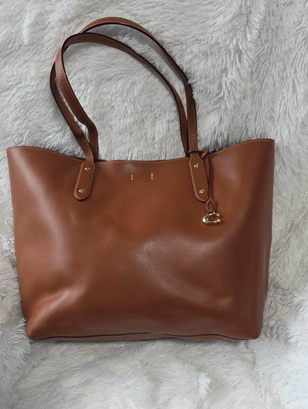 COACH MARKET TOTE Classic Brown Leather Tote Bag with Gold Accent C